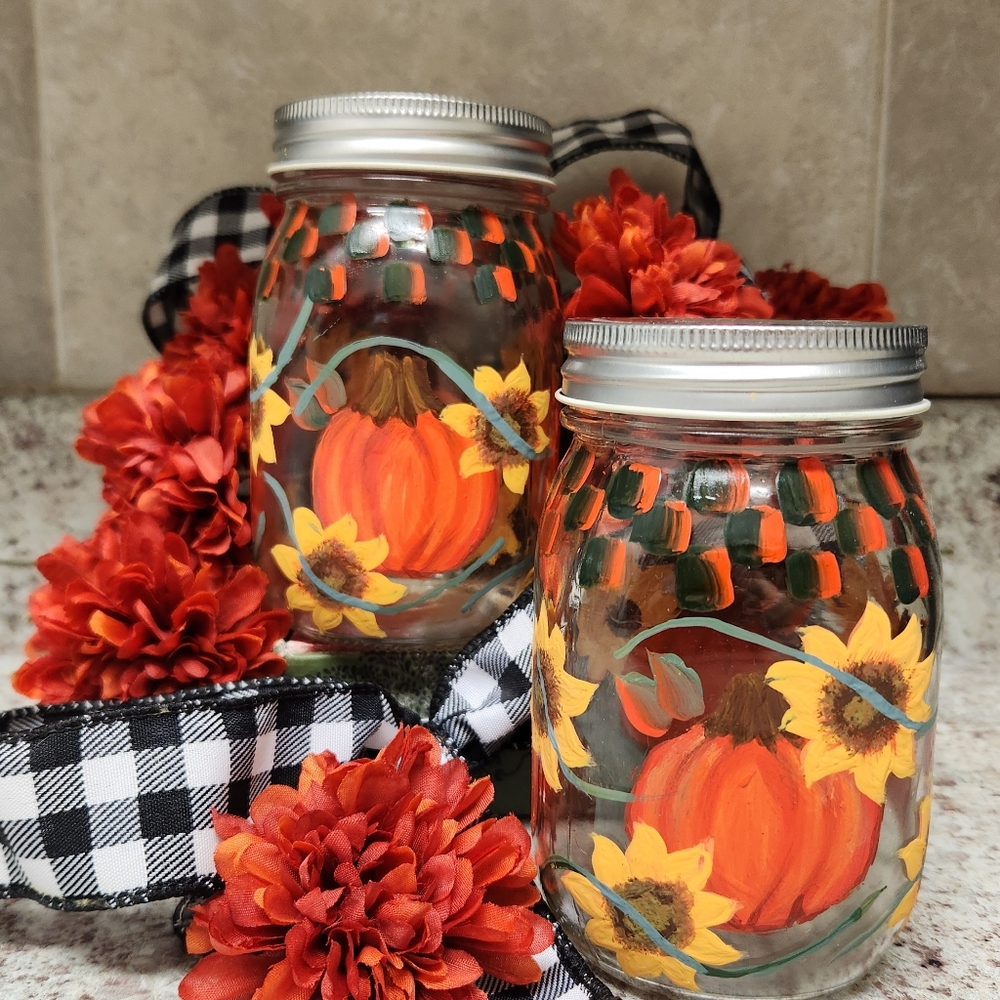 Decorative Fall Hand Painted Glass Jars